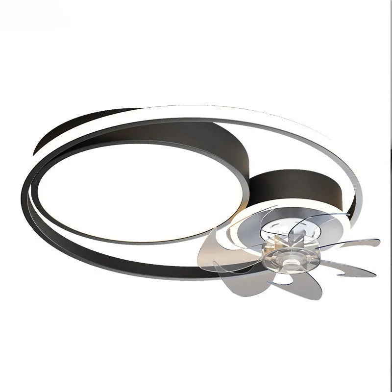 48cm ceiling fan light with metal blades and acrylic lampshade in black finish