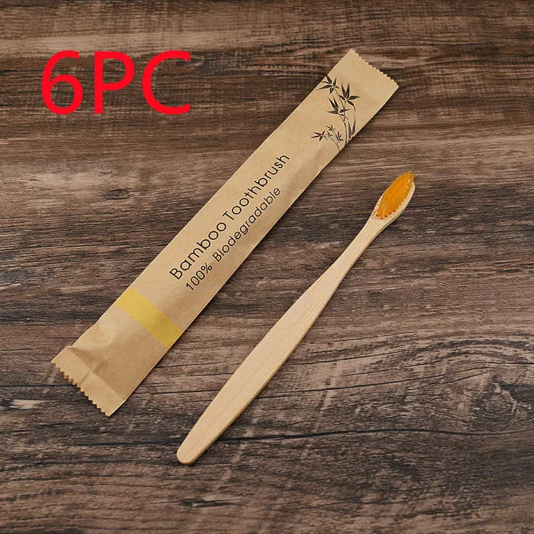 Set of 10 colourful bamboo toothbrushes with charcoal-infused soft bristles and natural bamboo handles