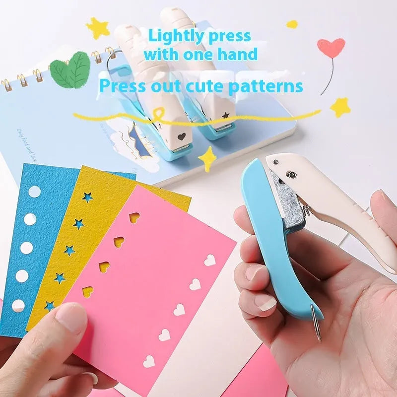 Manual decorative paper punching machine with love, star, and round hole attachments
