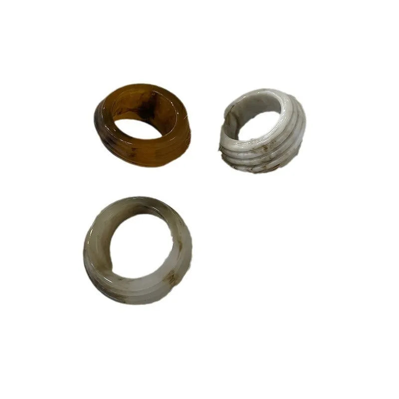 Chinese style irregular geometric resin wide ring in three neutral colours