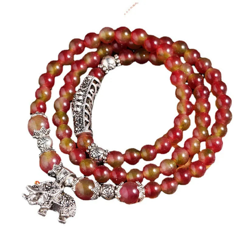 Handmade watermelon crystal bracelet with Chinese knot and geometric beads in two size options