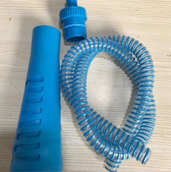 Blue plastic vacuum cleaner suction pipe with round head, 114cm long, for appliance vent cleaning.