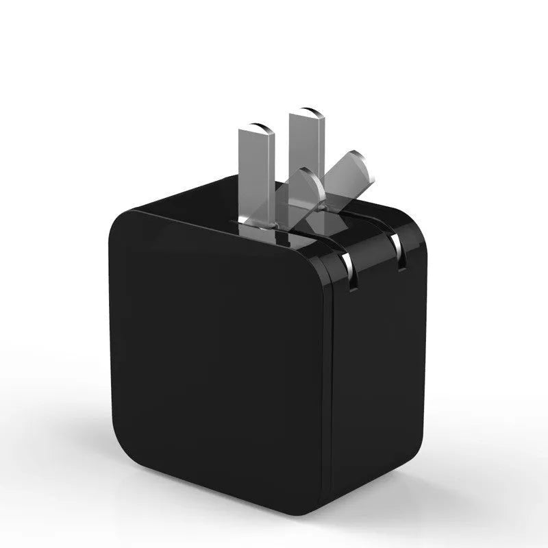 Black 5V2A fast travel charger with dual USB ports and a digital display, shown with a UK plug.