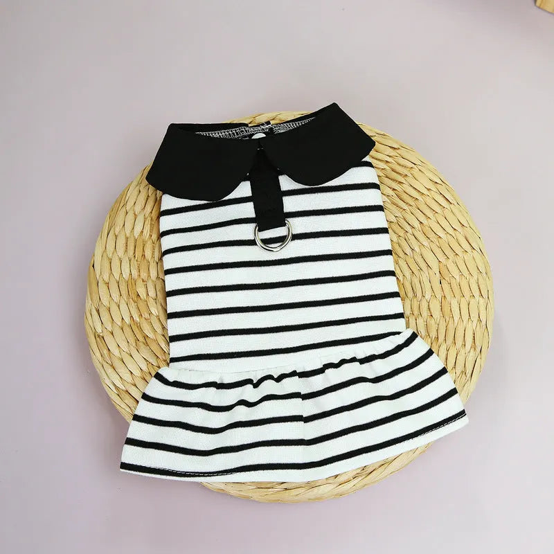 Striped pet T-shirt and skirt set for dogs and cats in summer cotton outfit