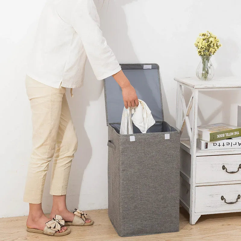 Foldable cotton linen storage basket in grey, khaki or brown in medium or large size