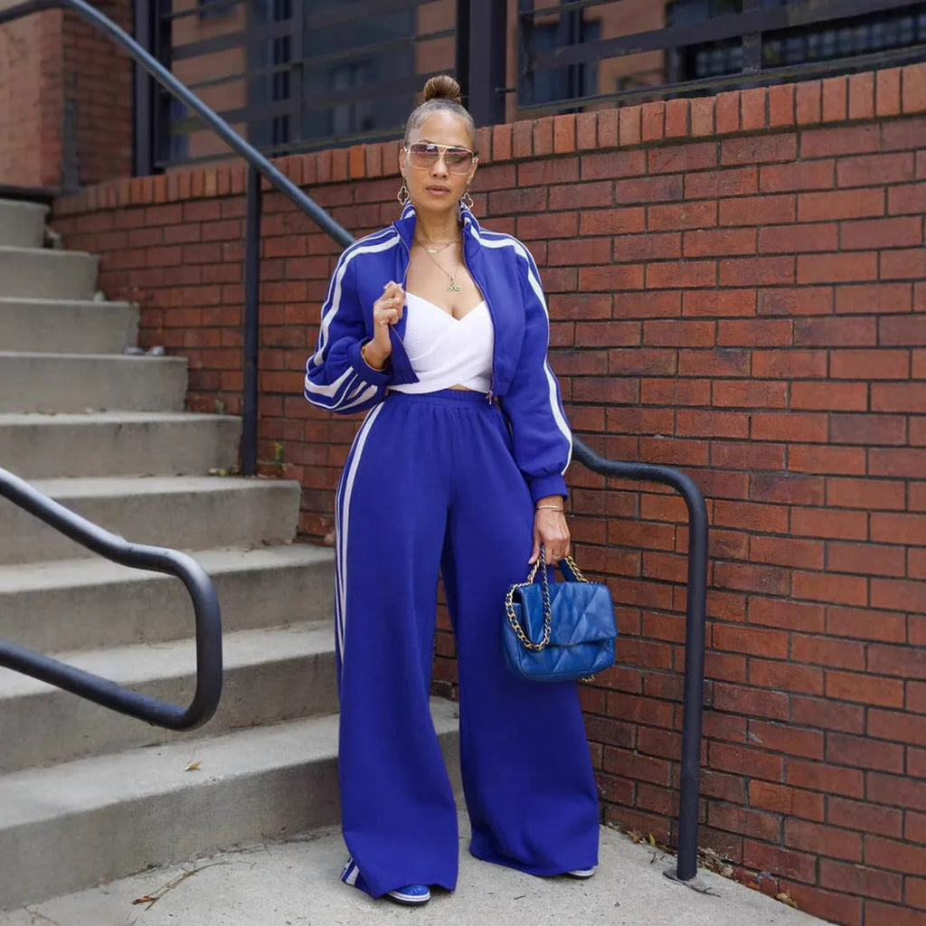 Street hipster two-piece sweater set with striped pattern in multiple colour options