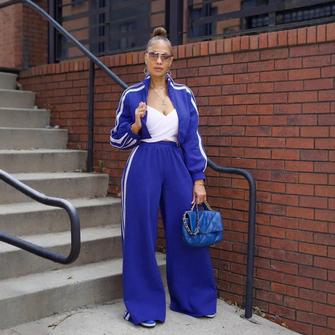 Street hipster two-piece sweater set with striped pattern in multiple colour options