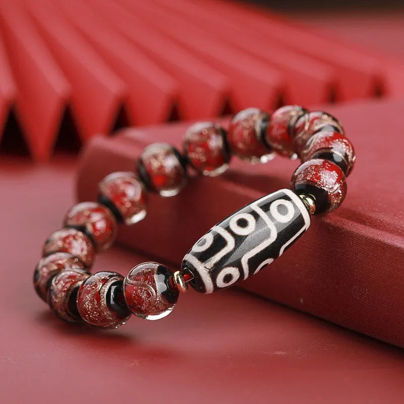 Chinese style five-colour bracelet with snake lucky beads and coloured glaze in traditional design