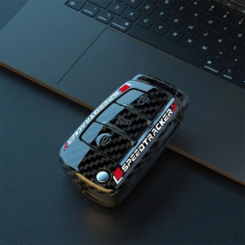 Carbon fibre style car key cover with mirror surface in carbon black and white colour options