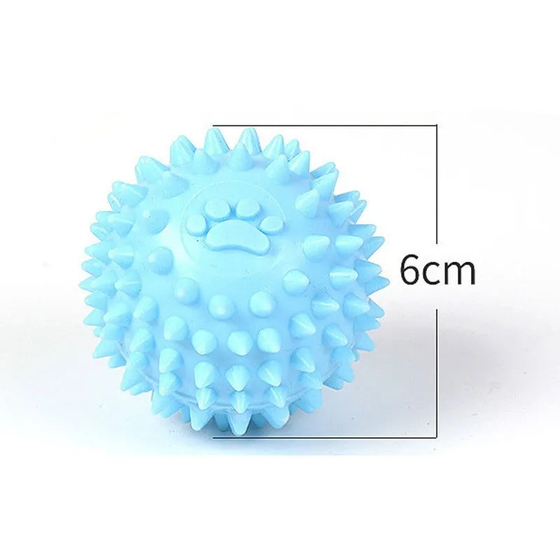 Blue TPR rubber dog chewing ball with footprint texture for dental cleaning, 6cm diameter