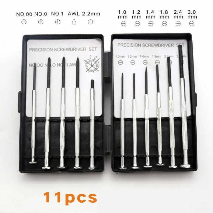 45# steel 11-piece clock screwdriver set with multiple head types for electronics repair