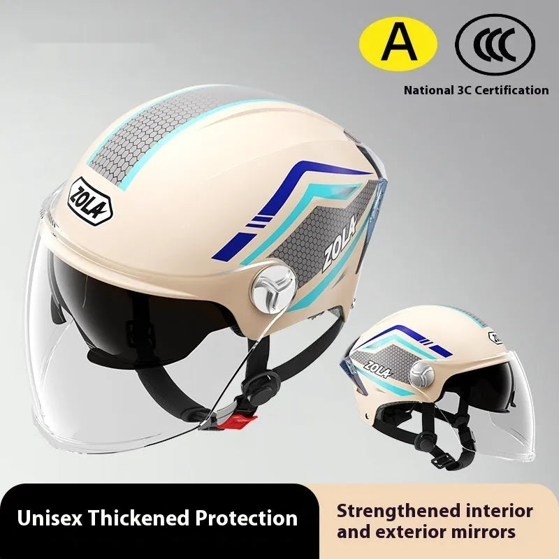 3C-certified ABS plastic motorcycle half helmet shown in a light brown double mirror colour.