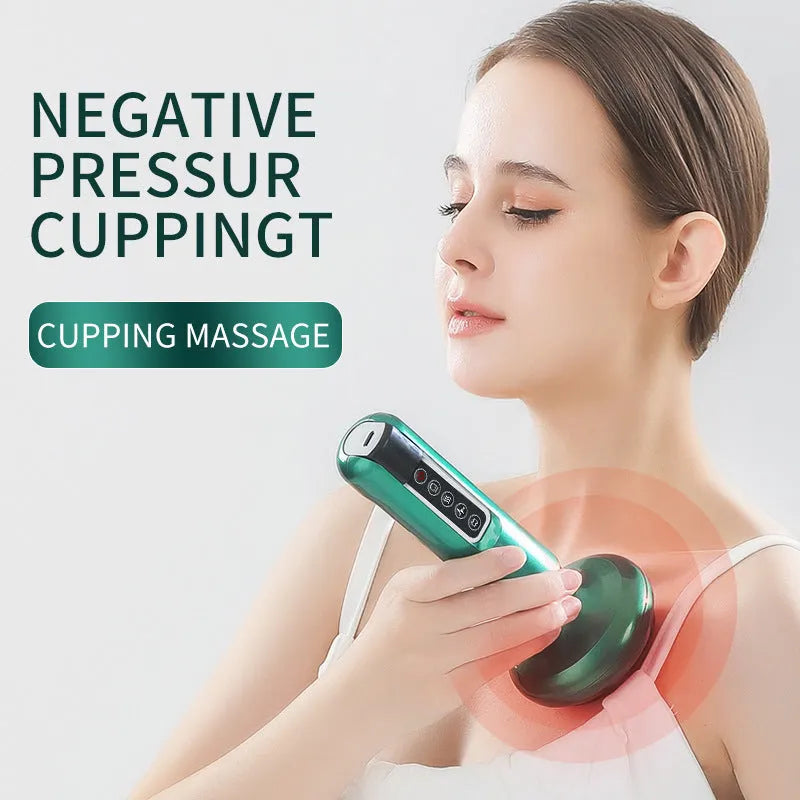 Green electric vacuum cupping gua sha massager with USB charger
