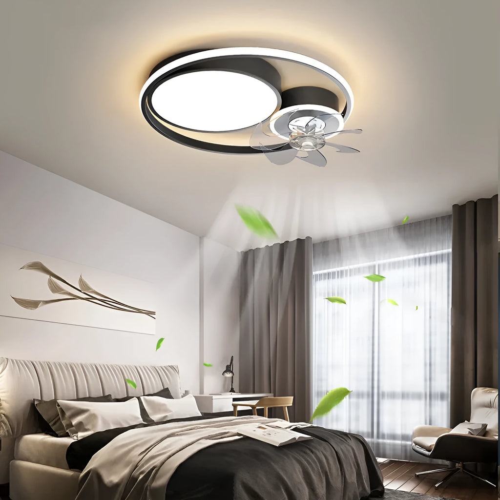 48cm ceiling fan light with metal blades and acrylic lampshade in black finish