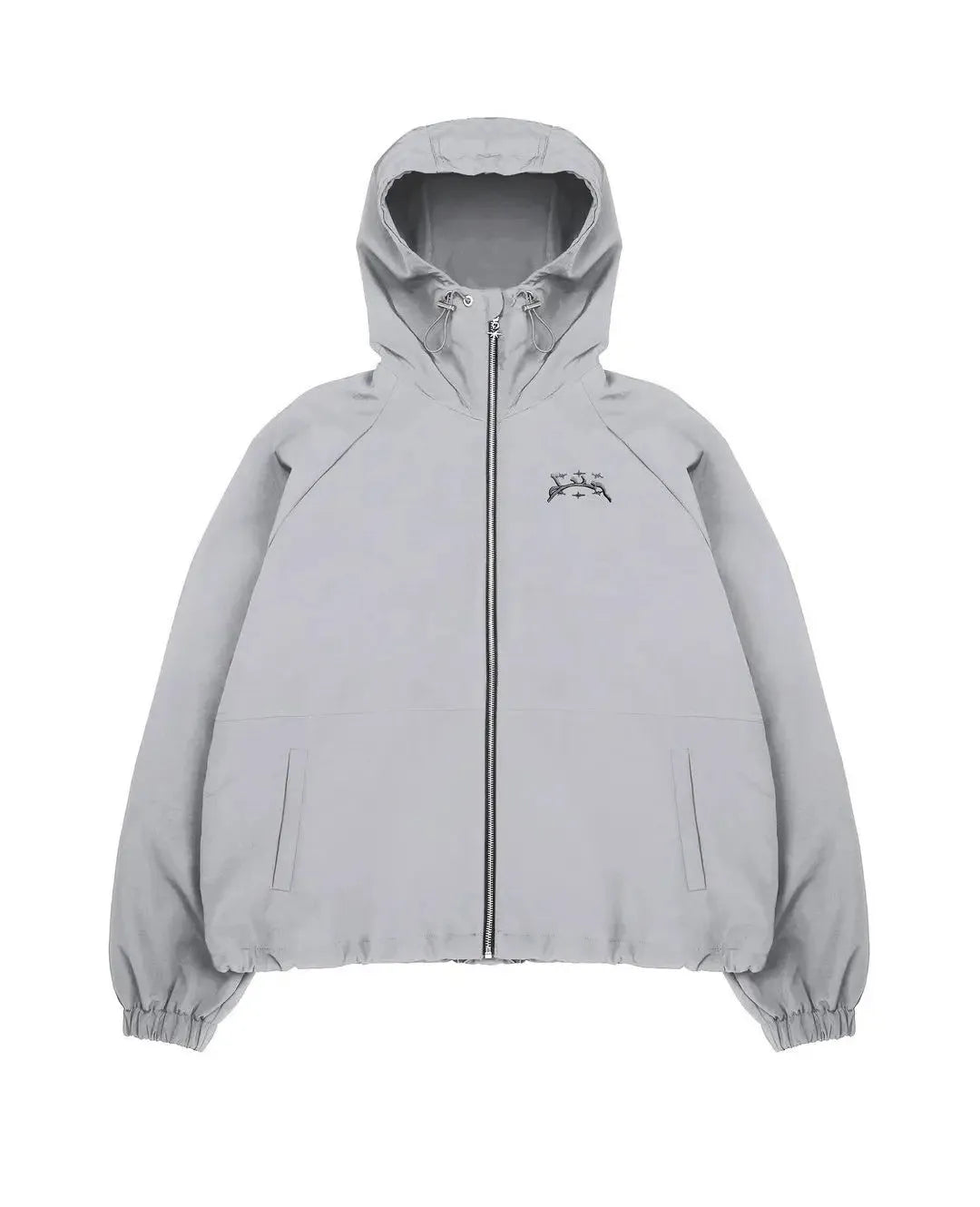 Men's loose fit British style hooded sunscreen jacket in grey or black polyester