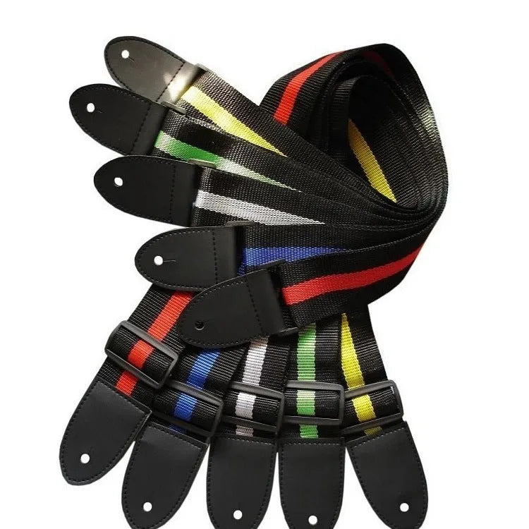 Woven cotton guitar strap with stripe pattern in five colour choices for guitar, bass and ukulele