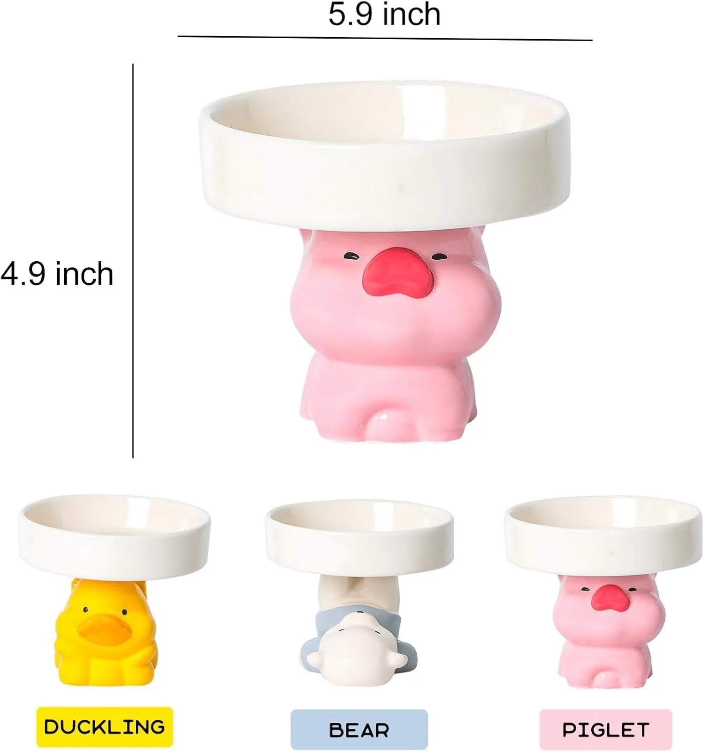 Raised ceramic cat bowl with animal theme design showing 4.92 inch elevation and 15cm diameter