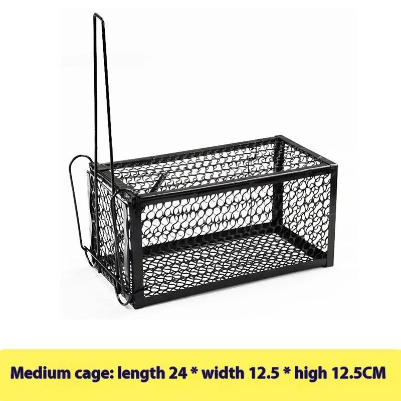 Automatic indoor mouse trap in metal or plastic, shown in small, medium, and large sizes.