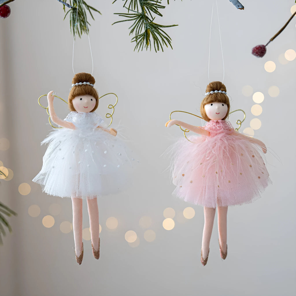 Pink and white cloth ballet angel plush doll pendant for decorative display