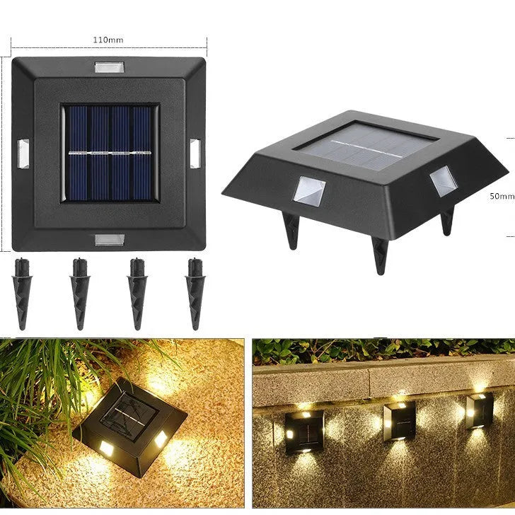 Solar garden wall light with LED illumination for outdoor decorative lighting
