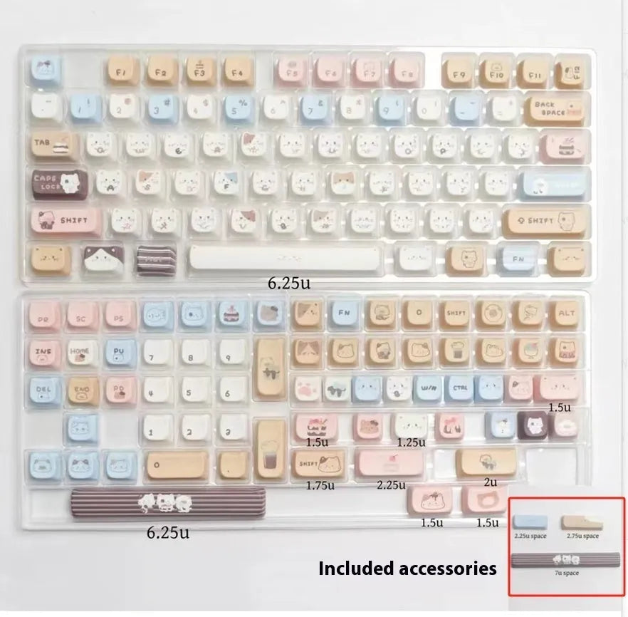 Sea salt cat themed PBT mechanical keyboard keycaps in full 26-unit set with optional 7u space bar