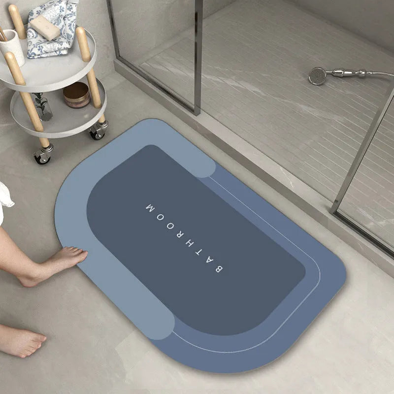 Cushioned bathroom floor mat in blue colour with rectangular shape