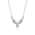 Close-up of an eagle pendant on a silver O-ring chain necklace, showing adjustable length.