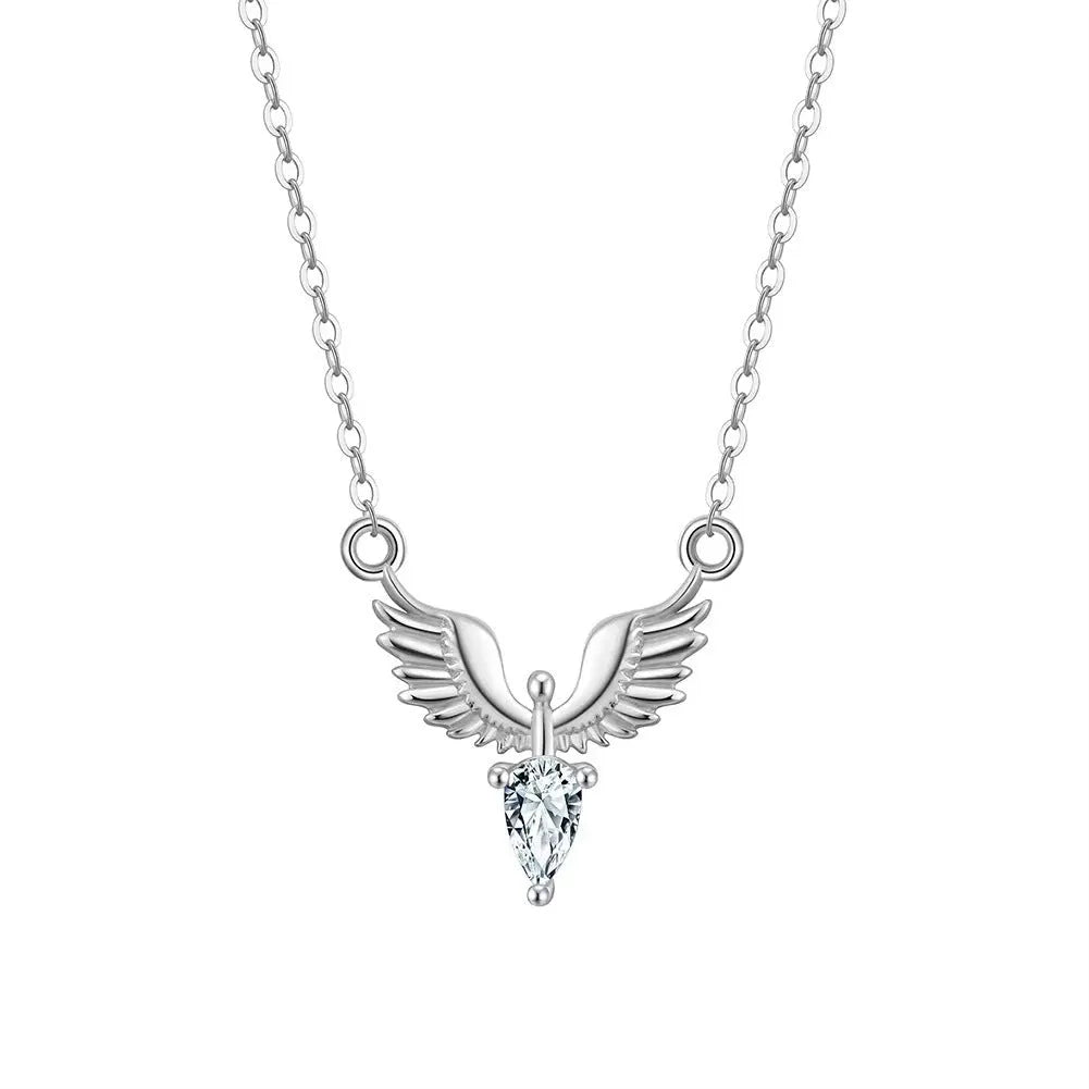 Close-up of an eagle pendant on a silver O-ring chain necklace, showing adjustable length.