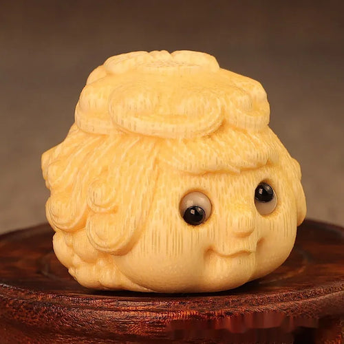 Solid bamboo golden toad princess ornament measuring 5 inches for household decoration
