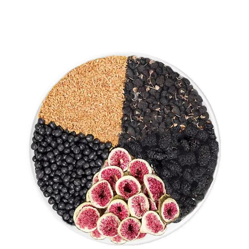 Black Wolfberry Tea bags with mulberry, fig and flaxseed ingredients in packaging with cup
