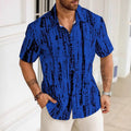 Men's short sleeve casual shirt with blue and white stripes, 3D digital printed on lightweight polyester fabric.