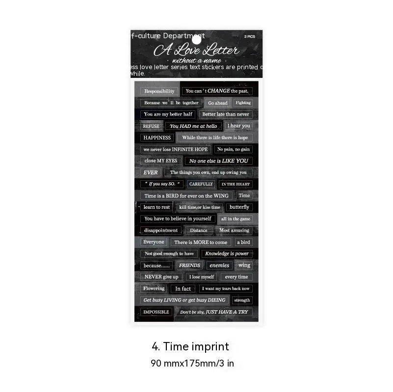 Japanese paper ins English quotation stickers in four colours measuring 90 by 175 millimetres