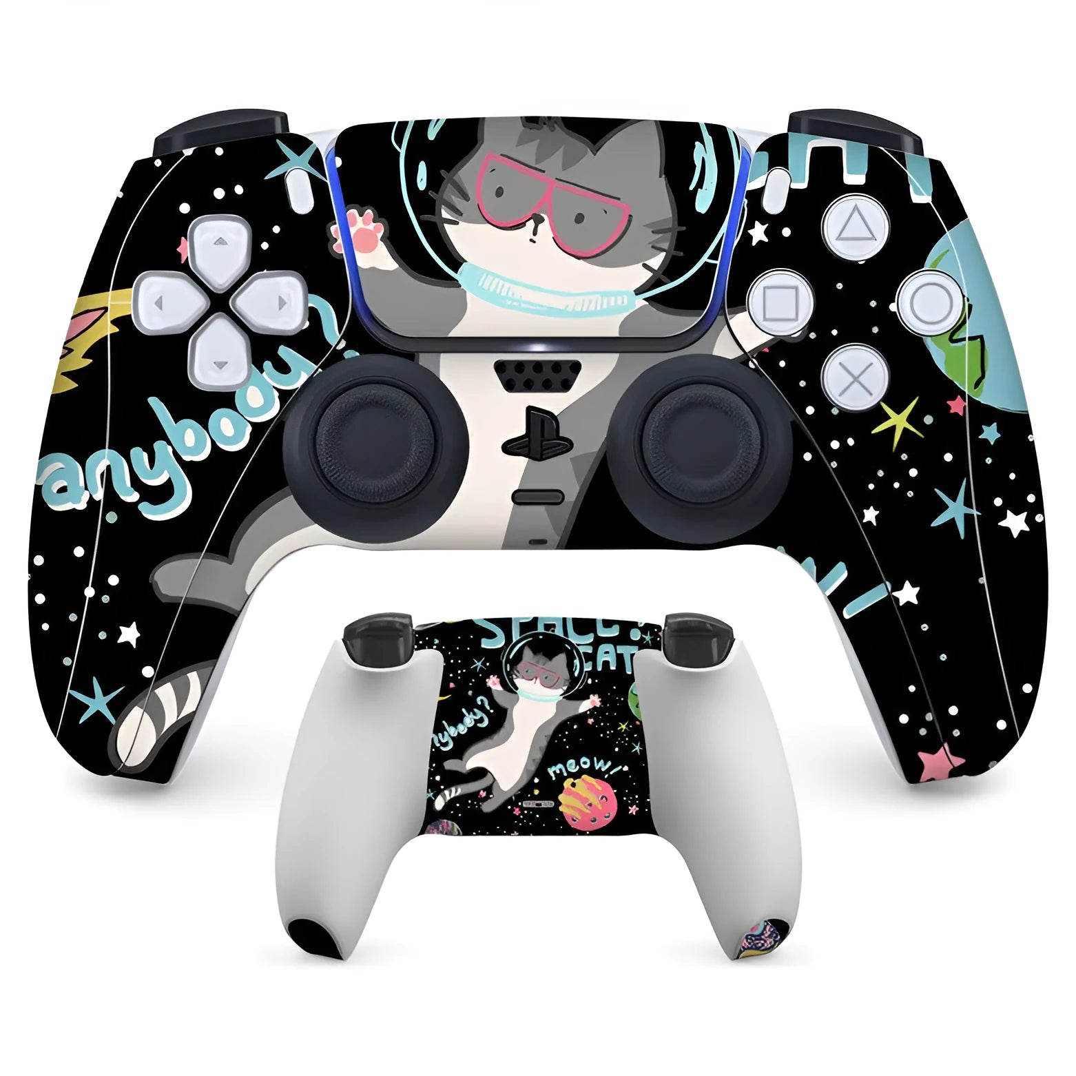Set of PS5 controller handle stickers in micro-frosted PVC, showing front and back pieces for scratch protection.