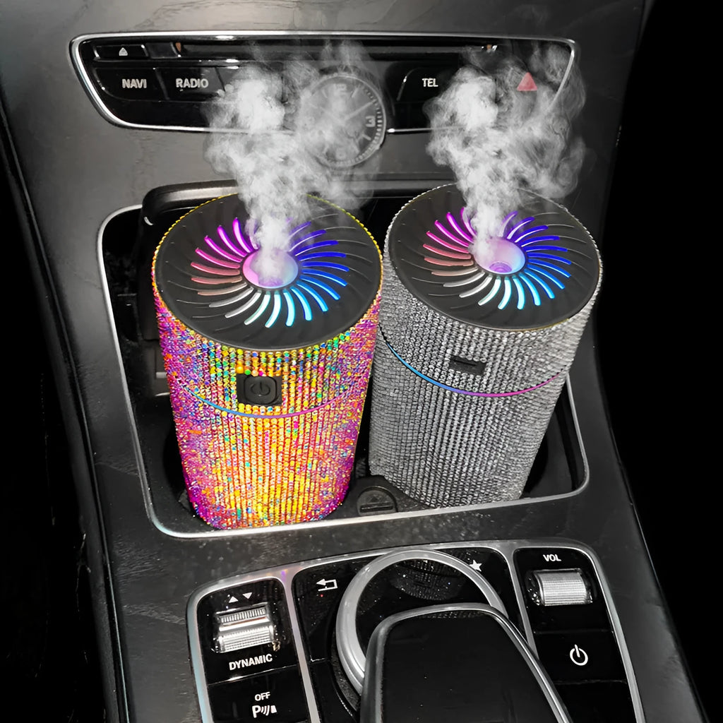 Car mounted air purification humidifier in seven colour options with USB power cable