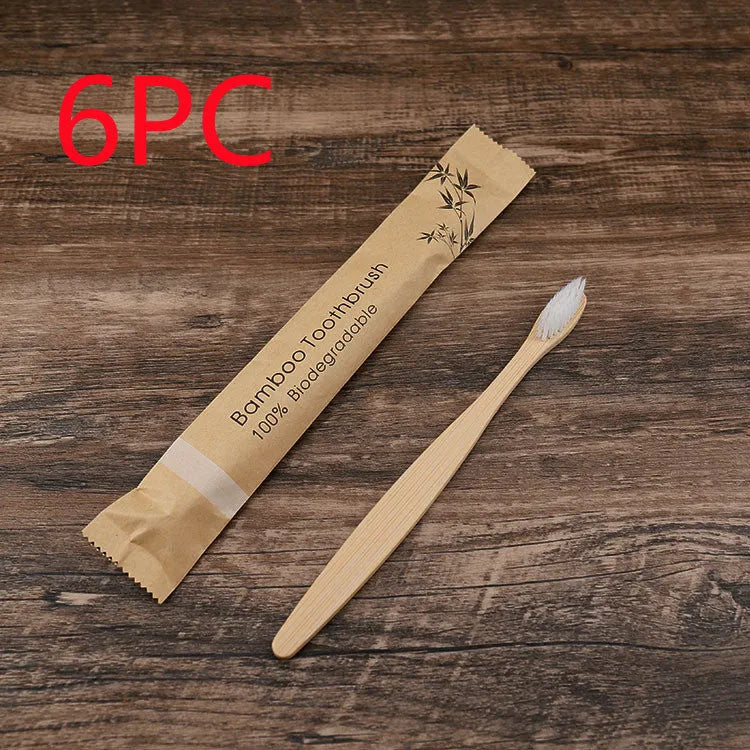 Set of 10 colourful bamboo toothbrushes with charcoal-infused soft bristles and natural bamboo handles