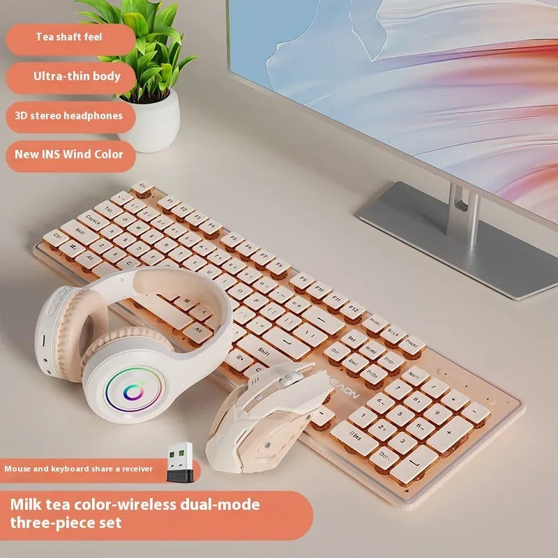 Prewalker V3 mute mechanical feeling keyboard and mouse set in retro green colour on a desk.