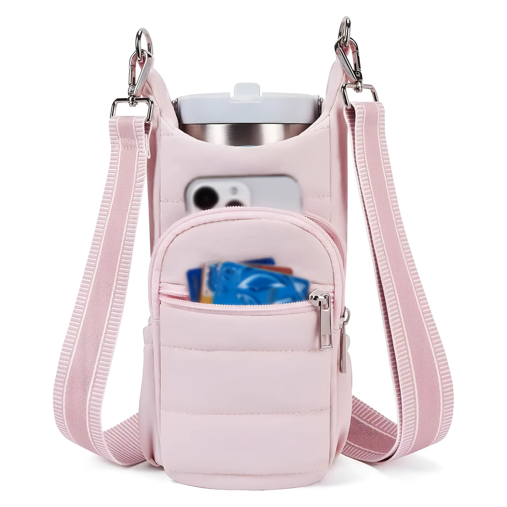 Cloth water bottle bag for bicycles in black, pink, and beige colour options