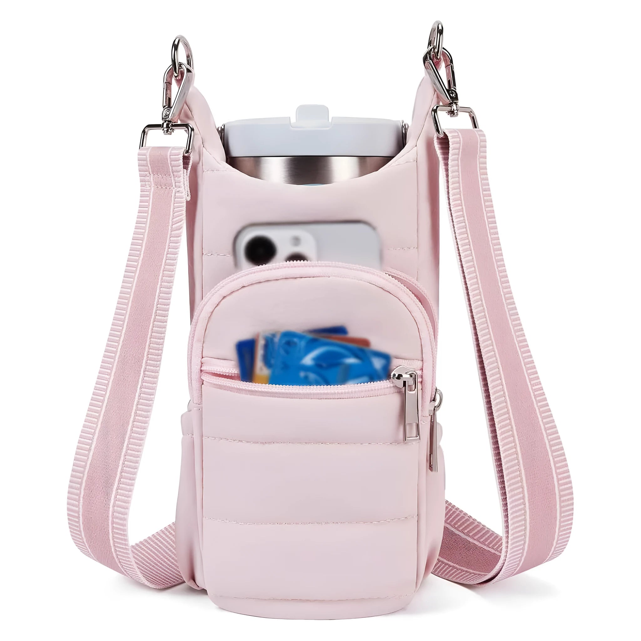Cloth water bottle bag for bicycles in black, pink, and beige colour options