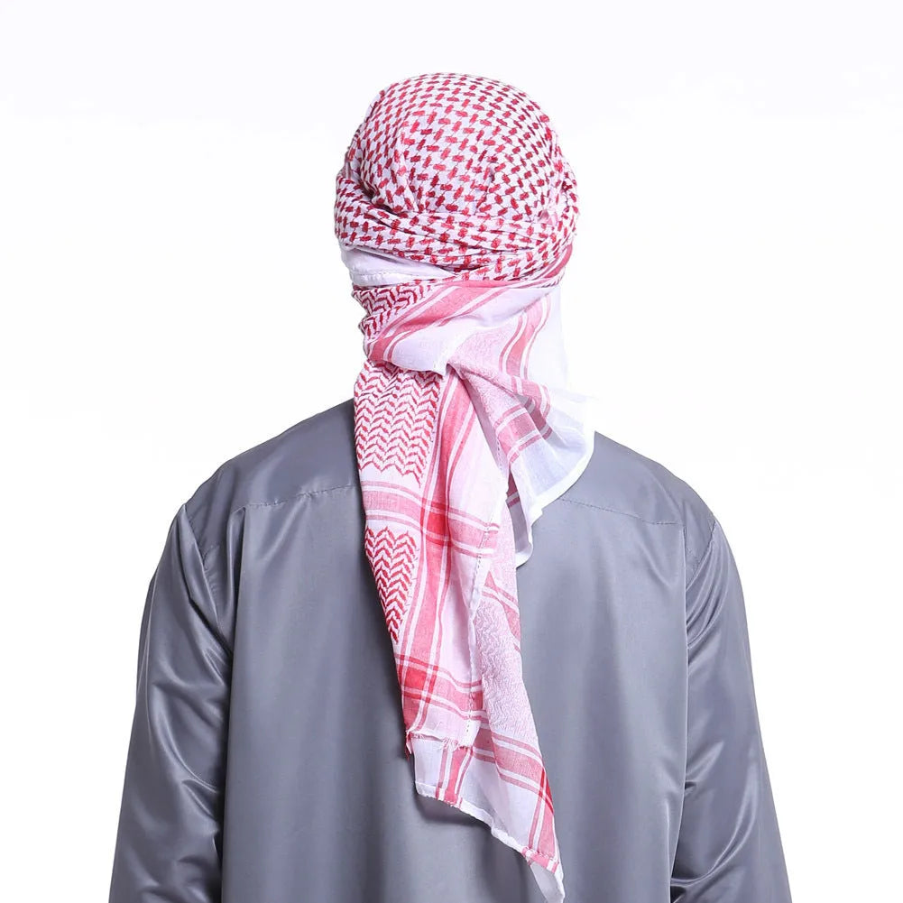 Muslim men's headscarf in red with dome crown style made from warp-knitted polyester fabric