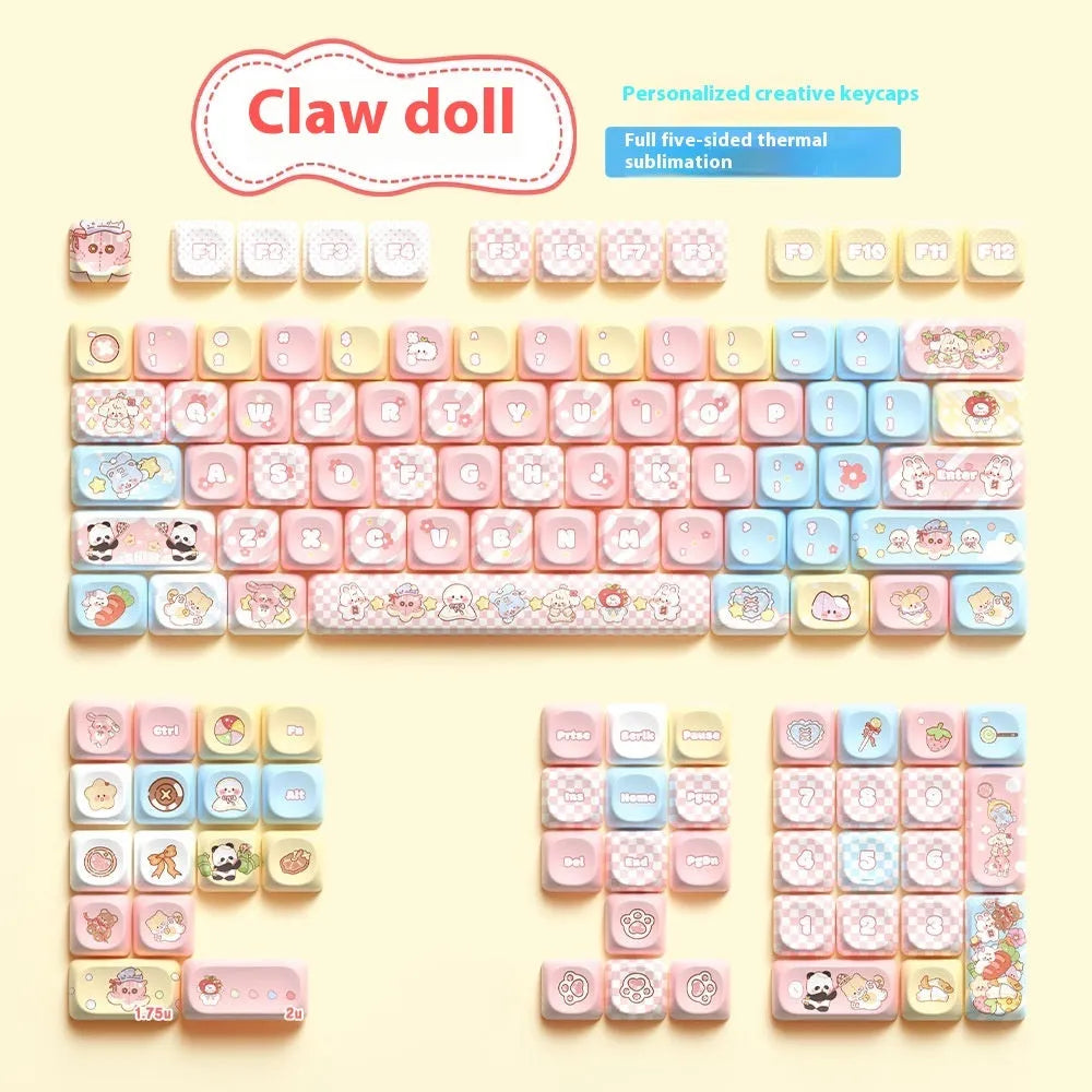 Clip Doll anime character mechanical keyboard key cap set with sublimation printing in boxed presentation