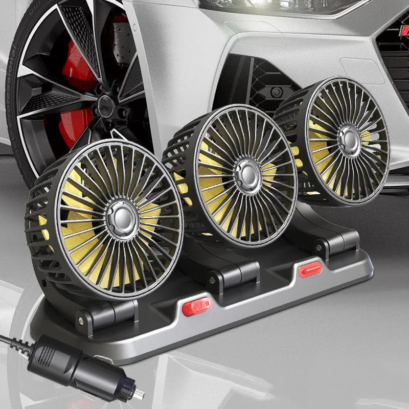 Automotive triple head cooling fan with adjustable heads and 1.3 metre power cable