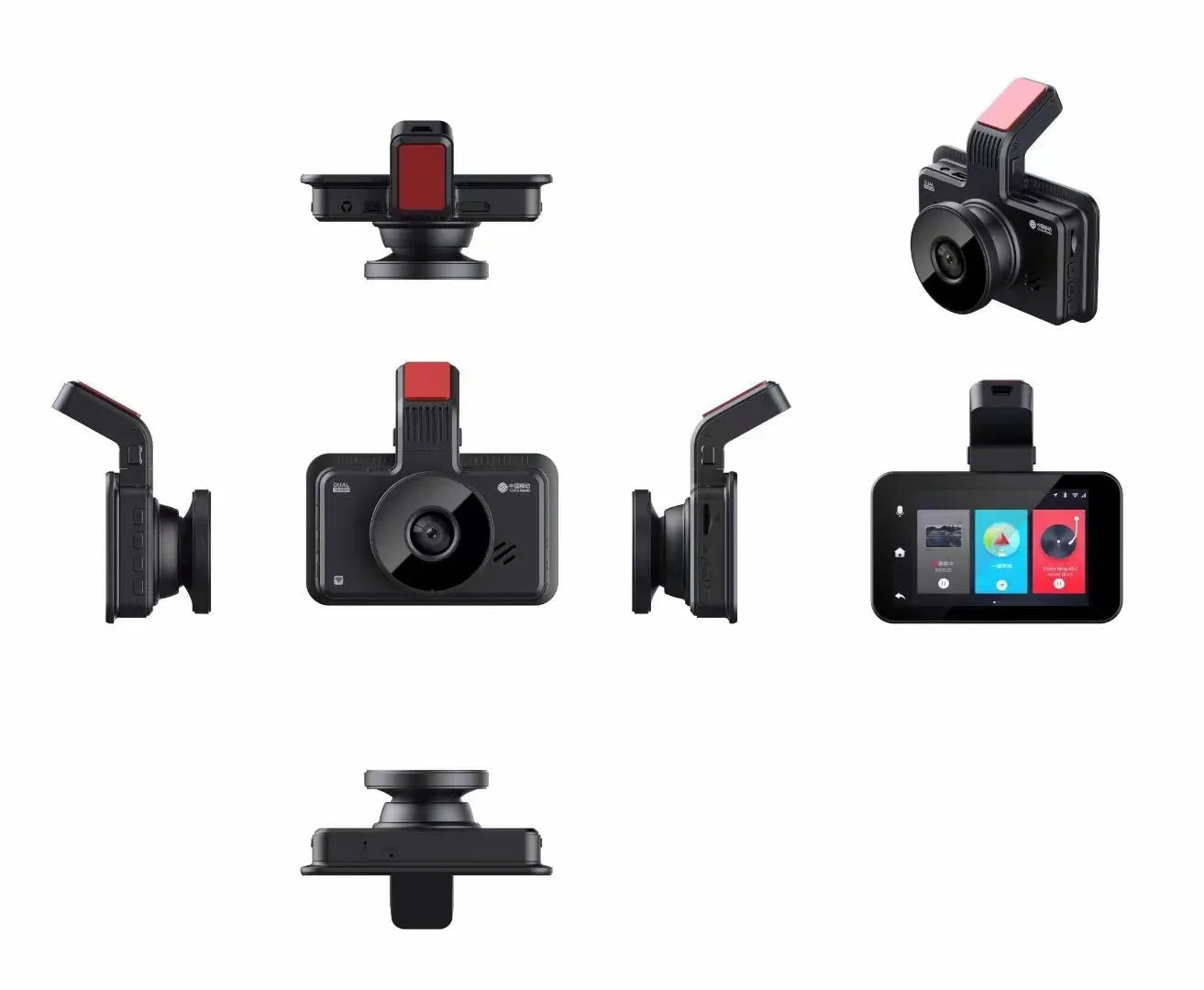 Black car DVR dash cam with a 3-inch screen and a separate camera module for dual lens recording.