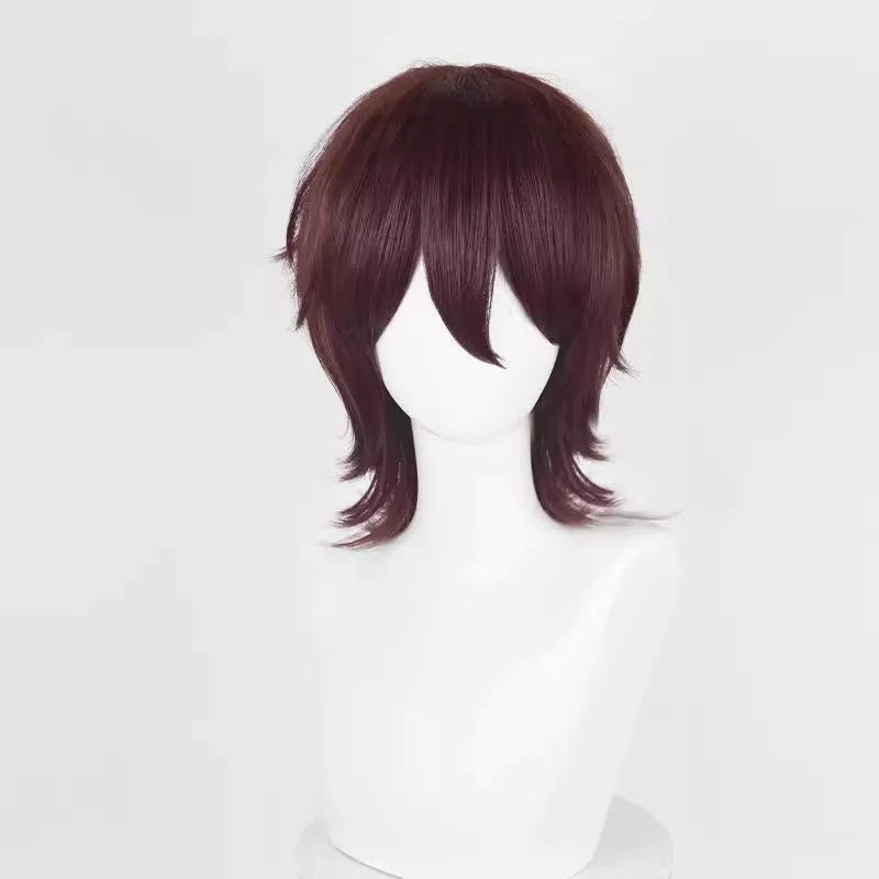 Short red Anime style cosplay wig for men made from high-temperature fibre