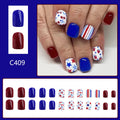 24 short glossy nail stickers with strawberry cherry Independence Day pattern in red and blue