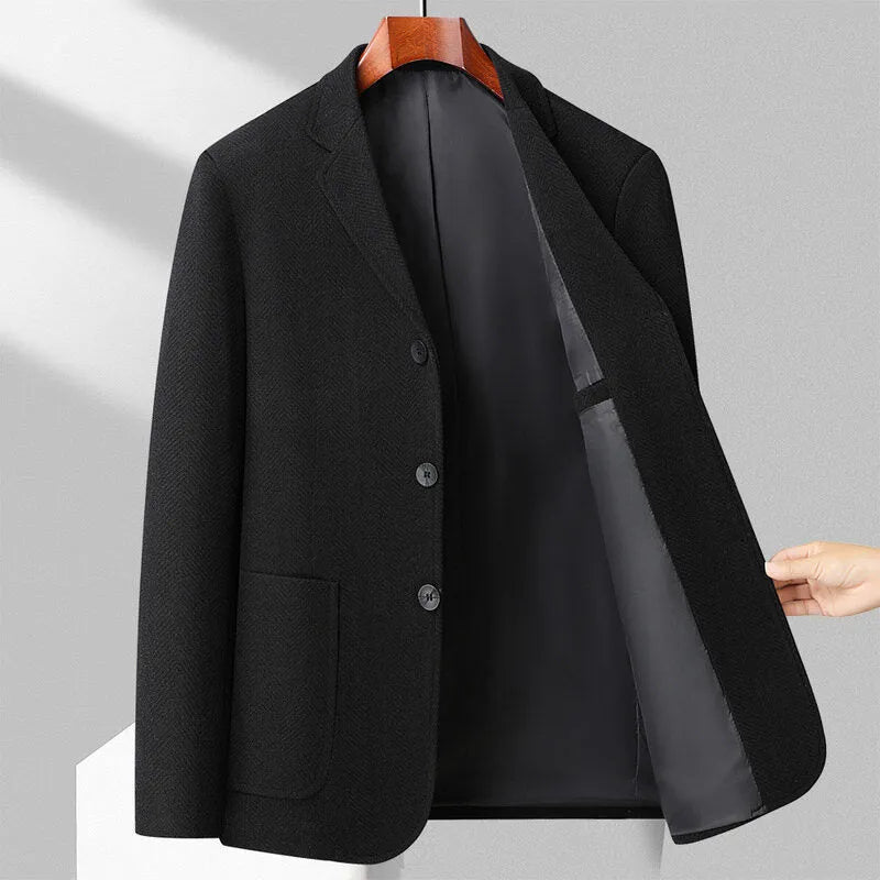 Men's loose-fit wool coat in solid colour for spring and autumn wear