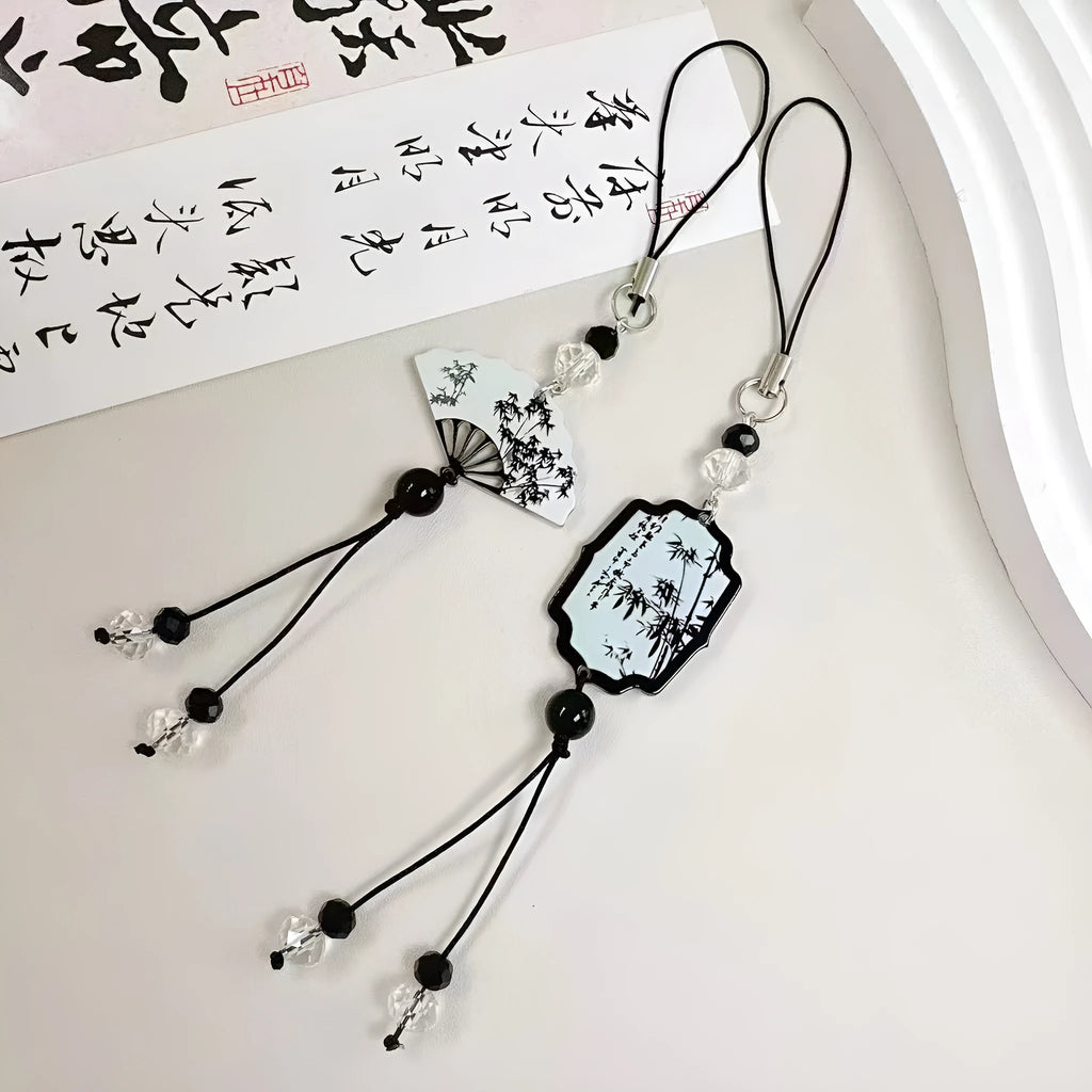 Guofeng Chinese style pendant keychain with floral bead design in Fan colour theme.