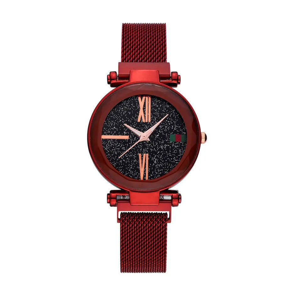 Women's magnetic clasp watch with round 32mm dial in rose gold, stainless steel strap