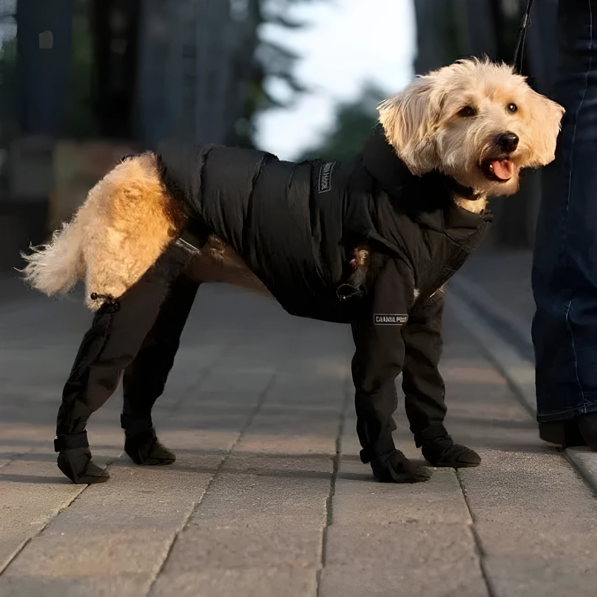 Black waterproof non-slip dog paw protectors available in six sizes