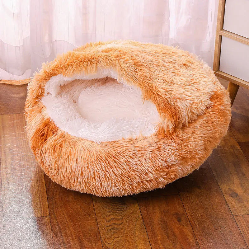 Semi-surrounded waterproof cloth dog kennel in a gradient colour, shown in a garden setting.