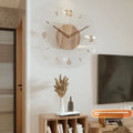 Square transparent wall clock with wooden frame modern design measuring 35cm